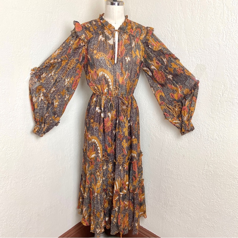 $650 Ulla Johnson RARE! Paola Silk Lurex Midi Dress - Picture 5 of 15